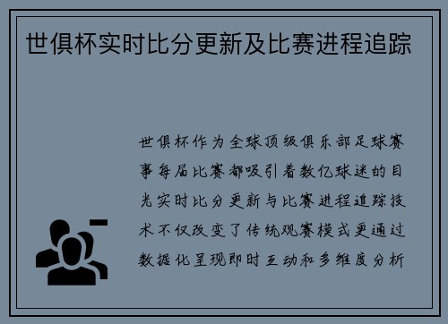 世俱杯实时比分更新及比赛进程追踪